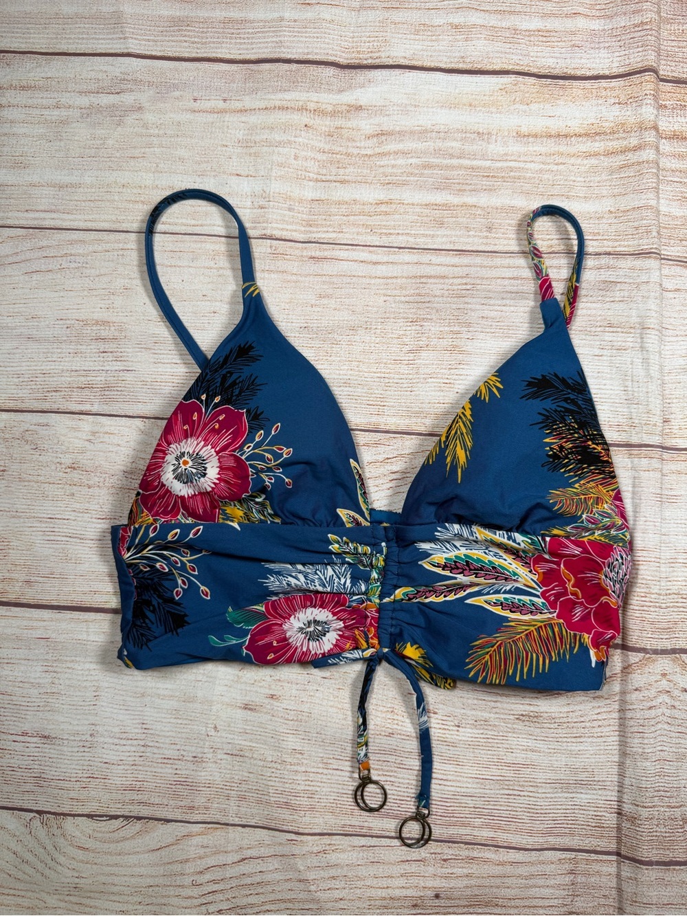 Soluna‎ SwimFloral Blue Drawstring Triangle Bikini Top